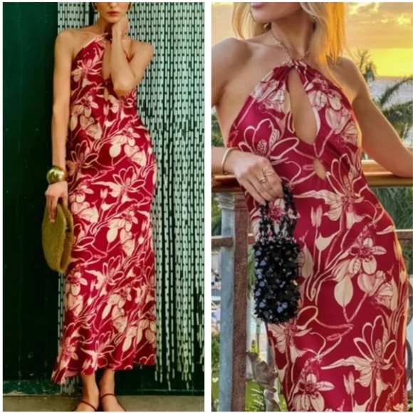 Reformation Dresses & Skirts - NWT Reformation Yesenia Silk Maxi Halter Dress - Las Dalias Red Floral